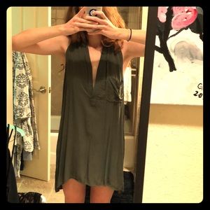 Olive Green Sleeveless Shirt Dress